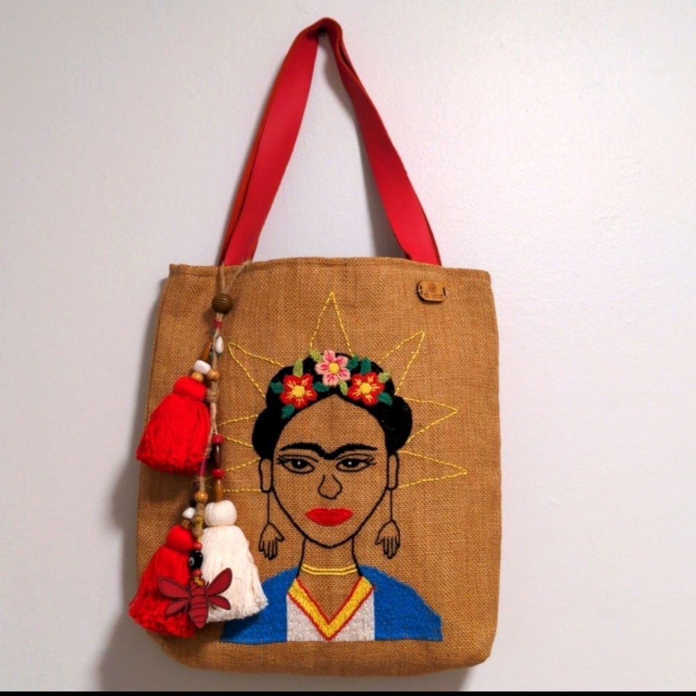 Frida Kahlo Handmade handbag Made in Mexico. Aztec inspired embroidery